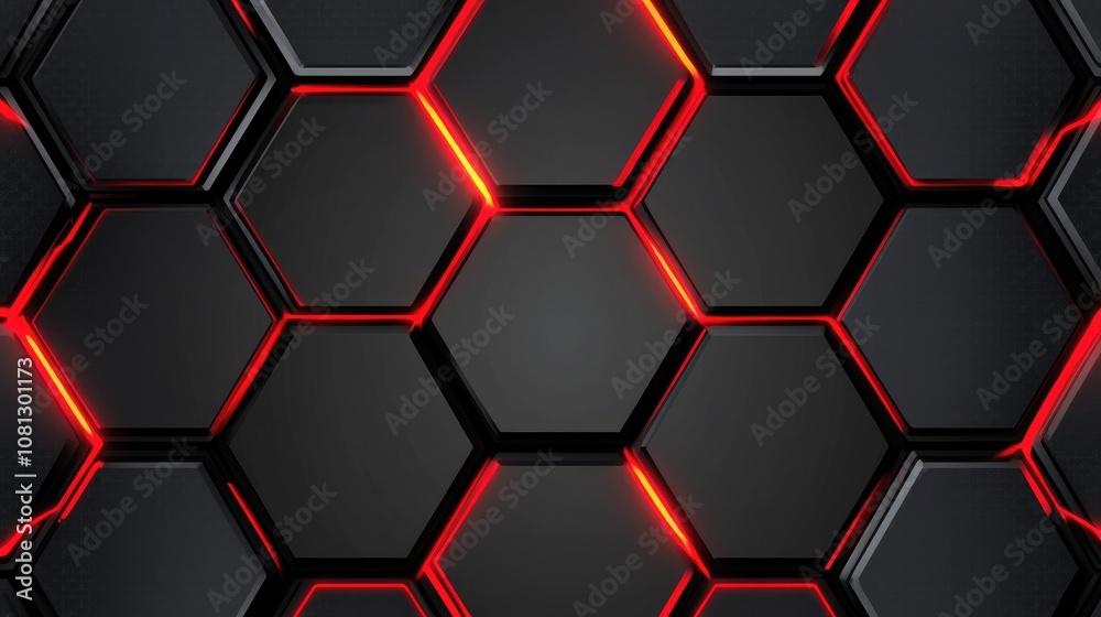 Poster abstract background with hexagonal shapes and glowing red lines creating a modern tech-inspired desi
