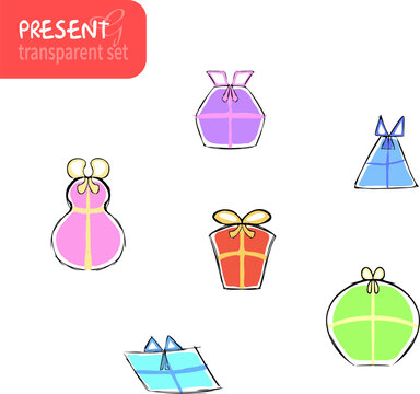 Vector Illustration of Colorful Gift Boxes on Transparent Background, Festive Cartoon Image