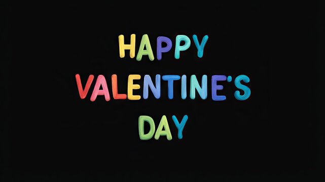 Celebration colorful illustration greeting frase &ldquo;Happy valentine's day&rdquo; on black background