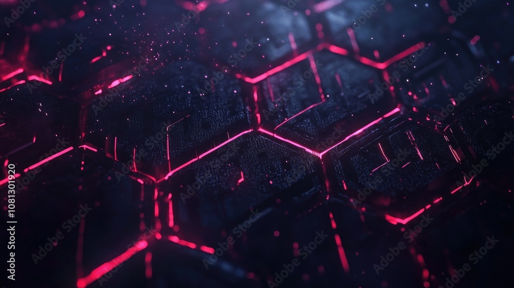 Poster abstract futuristic background with glowing hexagonal patterns and a dark textured surface creating 