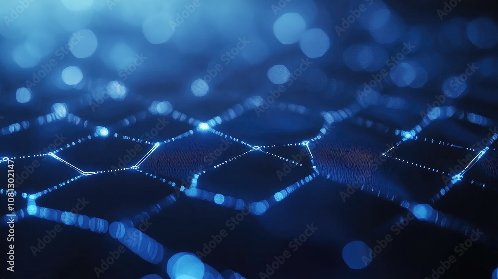 Poster futuristic digital background with blue hexagonal patterns and glowing dots creating a high-tech abs