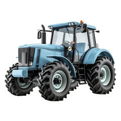 Obraz premium A blue tractor stands ready for work in a field at harvest time