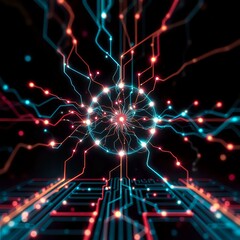 Obraz premium Neon Neural Networks: Quantum Entanglement in Motion