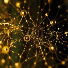 Obraz premium Golden Steampunk Gear Network - Symbolic Interconnectedness