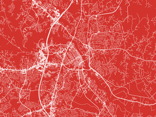 Christmas Map of Fredricksburg Virginia, USA in Snowy White on Festive Red Background.