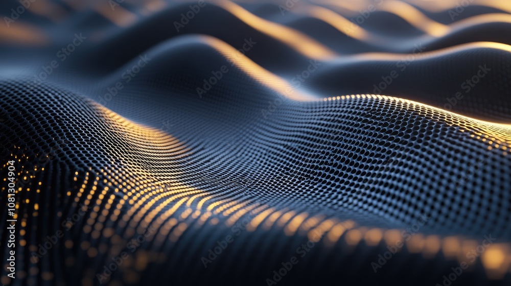 Poster abstract wavy surface with textured patterns and golden highlights, illustrating flow and movement i