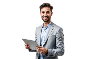 Portrait of a young businessman using tablet computer