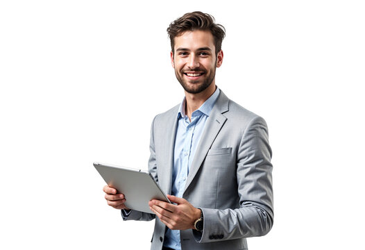 Portrait of a young businessman using tablet computer