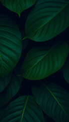 closeup tropical green leaves texture and dark tone process, abstract nature pattern background, Dreamy
