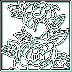 カラーシャドウ正方形シンプル花札　水無月　牡丹　6月　牡丹のカス