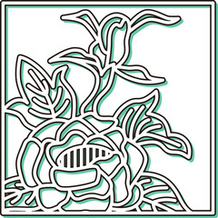 カラーシャドウ正方形シンプル花札　水無月　牡丹　6月　牡丹のカス