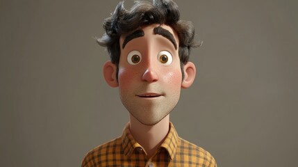 Portrait of a man wearing a casual shirt against a soft gray backdrop emphasizing personality and expression