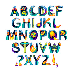 cosmos effect alphabet letter vector illustration. Modern fantasy character.