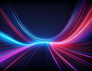 high speed effect motion blur night lights blue and red futuristic neon light line trails bright sparkling background purple glowing wave swirl impulse cable lines long time exposure 