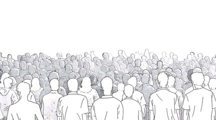 A crowd of people depicted in a sketchy, monochromatic style, emphasizing unity and collective presence.