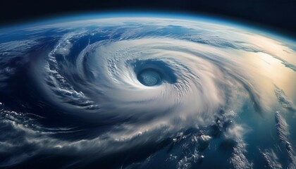 hurricane eye view from satellite powerful tropical storm or typhoon above ocean concept of space weather cyclone climate change