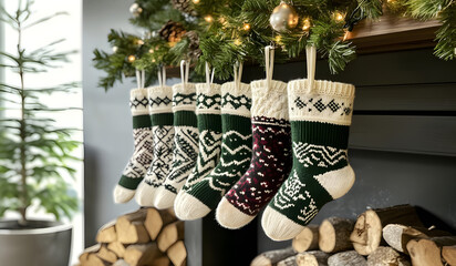 Cozy Christmas Stockings Hanging by the Festive Fireplace Mantel