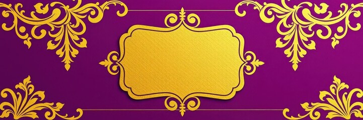 Purple card with intricate vintage pattern and elegant golden label design, event, decorative