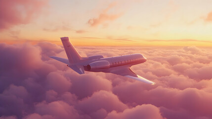 Private Jet Flying Above the Clouds, Representing Luxury and Freedom . high quality