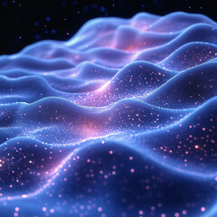 Abstract ocean waves with glowing particles creating a mesmerizing cosmic effect 
