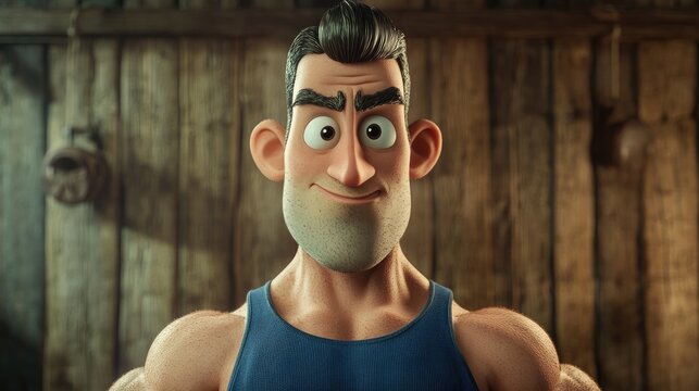 Portrait of a young athletic man with toned muscles set against a rustic wooden backdrop showcasing strength and vitality