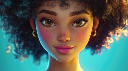 Portrait of attractive female model with curly hair and liquid golden shimmer on her chest capturing beauty and confidence in a studio setting