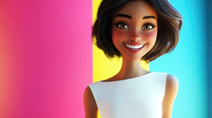 Portrait of a joyful teenager in a chic white dress smiling at the camera with enthusiasm perfect for fashion showcases or personal branding