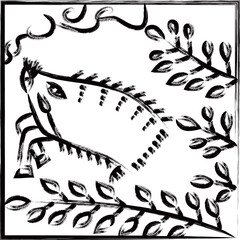 筆書き正方形シンプル花札　文月　萩　猪　7月　萩に猪