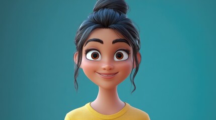 Happy Indian woman with dark hair in a bun smiling in casual t shirt and jeans showcasing joy and positive emotions