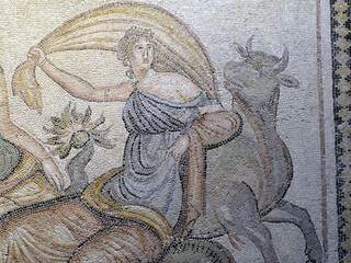 Europa and the bull abduction depicted in roman mosaic © cascoly2