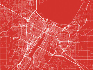 Christmas Map of Green Bay Wisconsin, USA in Snowy White on Festive Red Background.