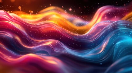 Obraz premium Abstract background with colorful wavy lines and sparkling particles.
