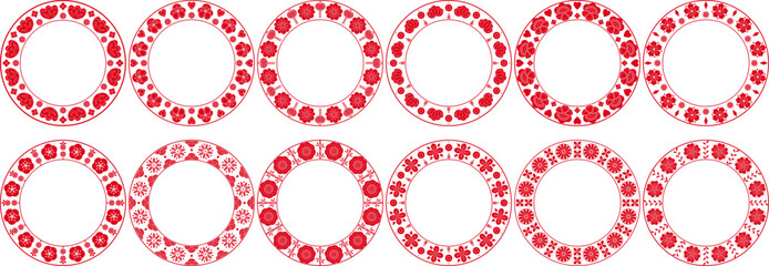 Set of decorative red and white round mandalas in traditional chinese style with copy space. Lunar new year theme vector frames