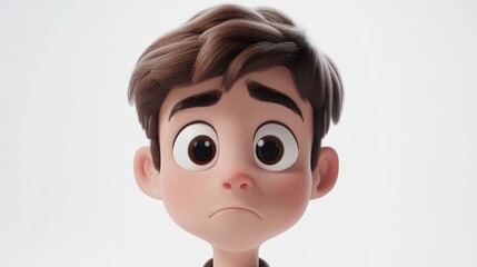 Boy displaying a thoughtful facial expression against a clean white background perfect for portraiture and mood representation