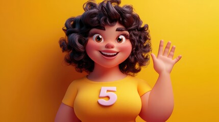 Full body portrait of a young curvy woman playfully displaying the number five with her hand celebrating confidence and self expression
