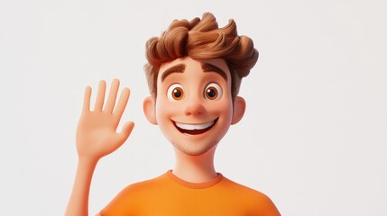 Friendly young man smiling and waving hello against a clean white background perfect for greetings and social interactions