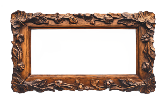 Wooden plaque with carved border on a transparent background. isolated background.