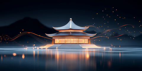 Fototapeta premium Chinese traditional ancient architecture art illustration 