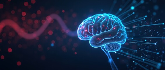 Digital background perfect for tech processes, neural networks, artificial intelligence, data transfer and security, digital storage, multimedia presentations,  education, etc.