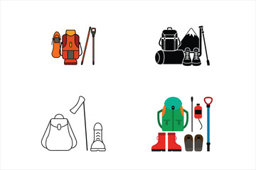 set of silhouettes of Hiking Equipment
