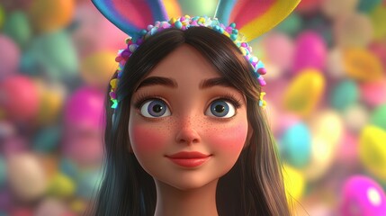 Brazilian woman from the northeastern region sporting colorful bunny ears festive Easter celebration photo