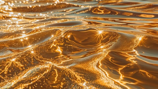 Golden Sunset Water Reflections with Sparkling Light Shimmering Texture
