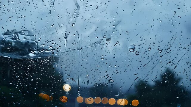quality 4K motion shot raindrops falling window light reflecting water droplets perfect creating atmospheric stormy ather effects video production 
