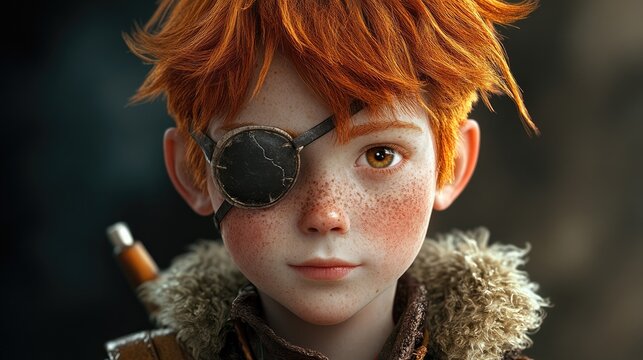 Charming young character with eye patches on his face