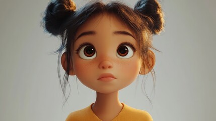 Contemplative young girl lost in thought against a clean white backdrop evoking innocence and curiosity