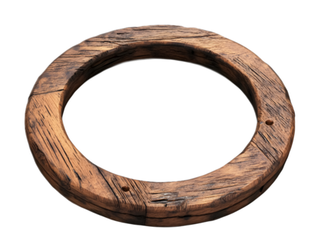 Wooden round frame on a transparent background. isolated background.