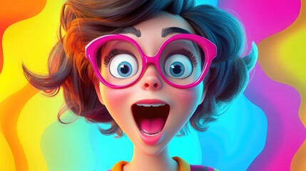 Joyful middle aged woman expressing surprise against a vibrant colored background capturing emotion and positivity