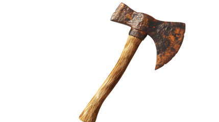 Wooden rusty axe on a transparent background. isolated background.