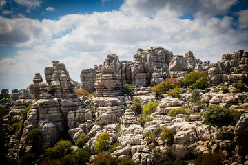 Rock formations with curious shapes in the Torcal de Antequera in the province of Malaga