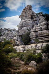 Rock formations with curious shapes in the Torcal de Antequera in the province of Malaga